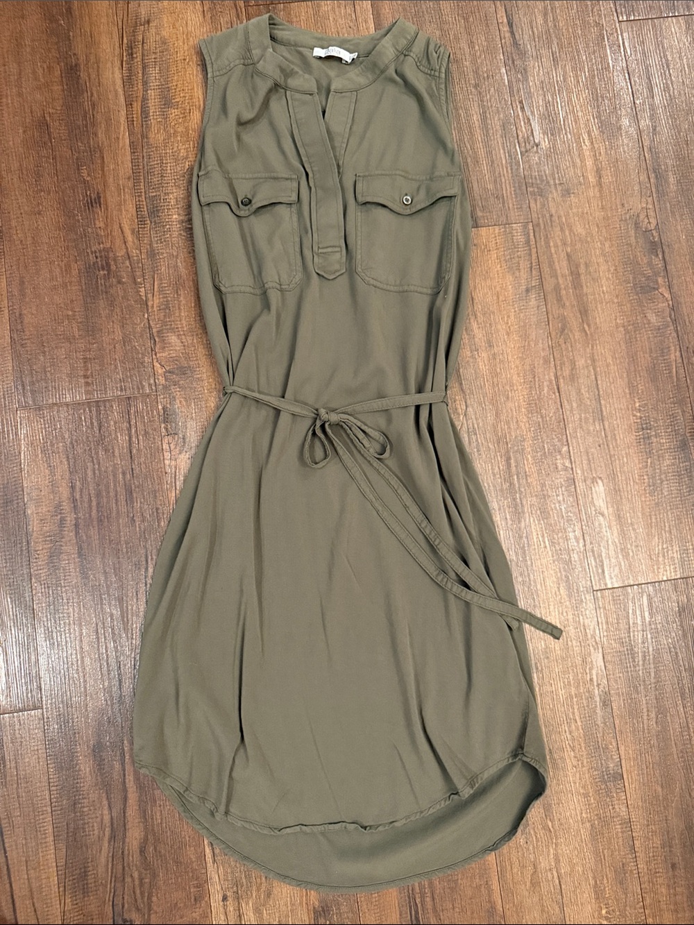 Dalia Olive Green Sleeveless Utility Shirt Dress